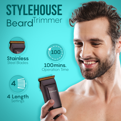 StyleHouse X32 Trimmer for Men, 100 Mins Runtime, 5 Length Settings, Metallic Body