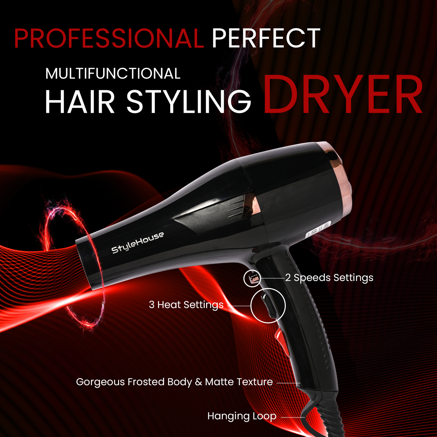 StyleHouse X9 Professional Hair Dryer for Women & Men, 2500 Watt, Long Cord, Hot and Cold Air